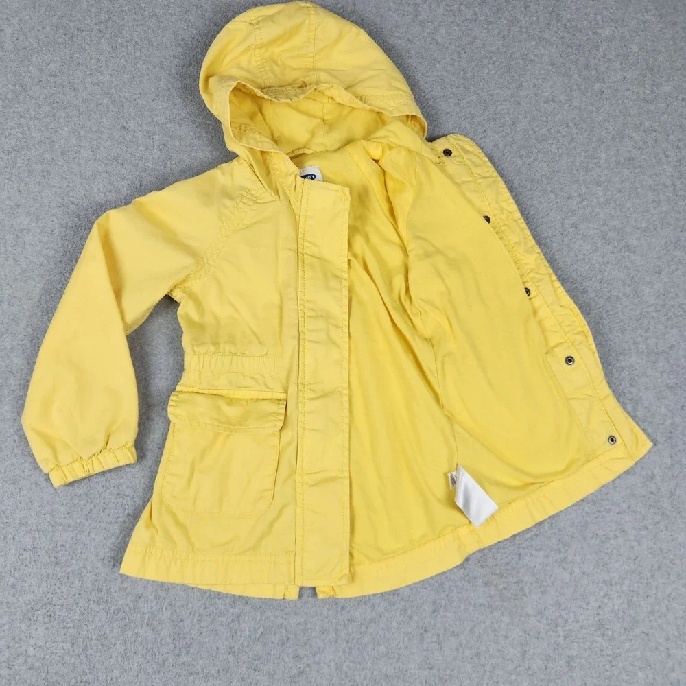 Old Navy Jacket Girls 4T Yellow Utility Hooded Anorak Elastic Waist Full Zip